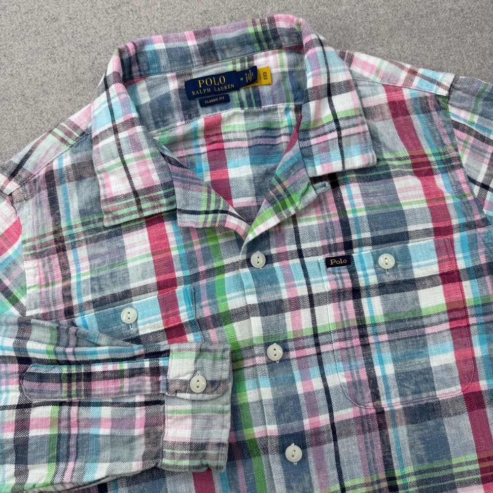 Polo Ralph Lauren Madras Workshirt Mens Medium Multicolor Plaid Loop Collar